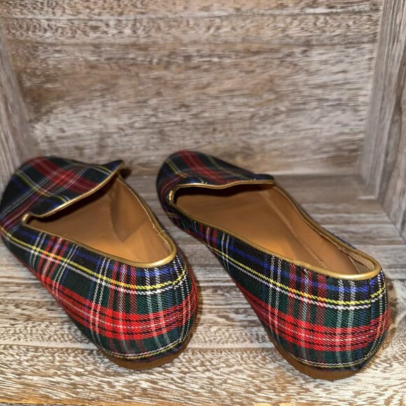 J. Crew Stewart Tartan Plaid Holiday Smoking Slippers Slip On Flat Loafers - Picture 3 of 5